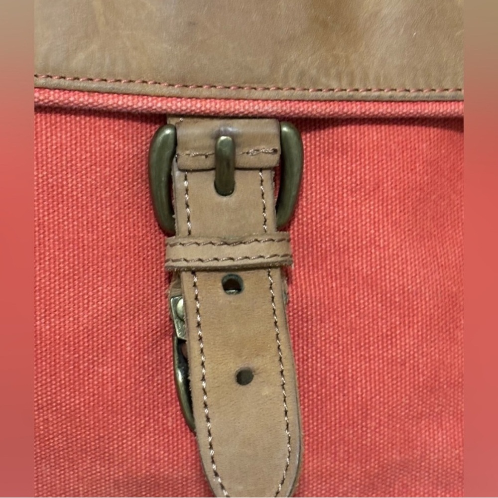Vintage L.L. Bean Canvas Messenger Bag/ Satchel/Leather Trim/Salmon Red - Picture 4 of 16